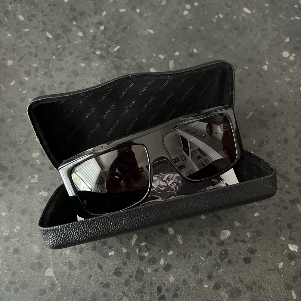 Balenciaga Bold Black Square Logo Sunglasses